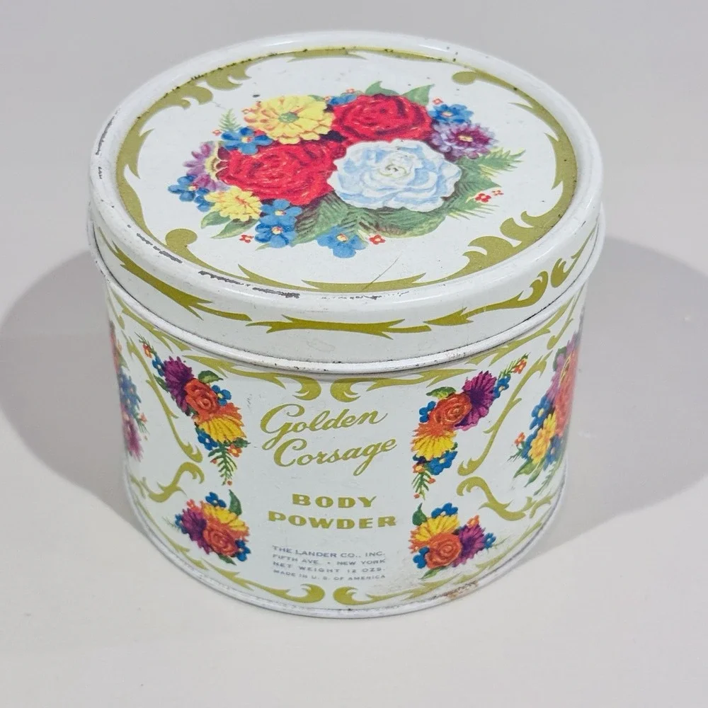 Vintage The Lander Co 5th Avenue Golden Corsage Body Powder Tin W Contents